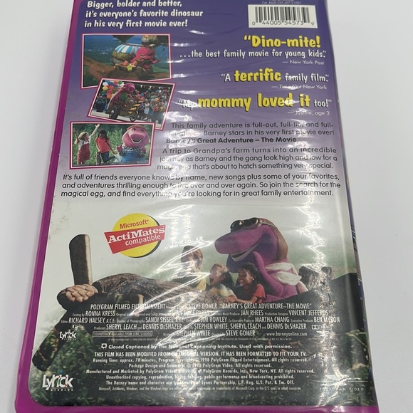 Barney’s Great Adventure The Movie VHS Tape 1998 - Picture 2 of 4